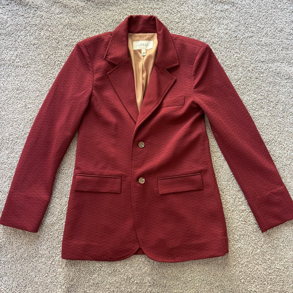 The GREAT. Geo Jacquard Blazer Jacket Mulled Wine Sz 0